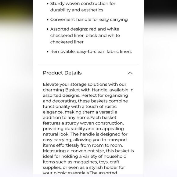 At Home Red & White Checkered Decorative Basket w/Handle - Picture 3 of 9